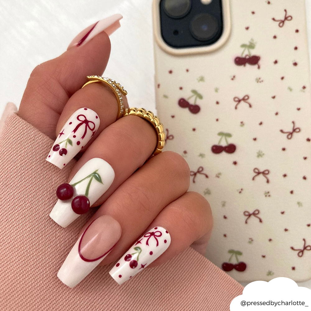 Ditsy Bows & Cherries Phone Case - Soft White