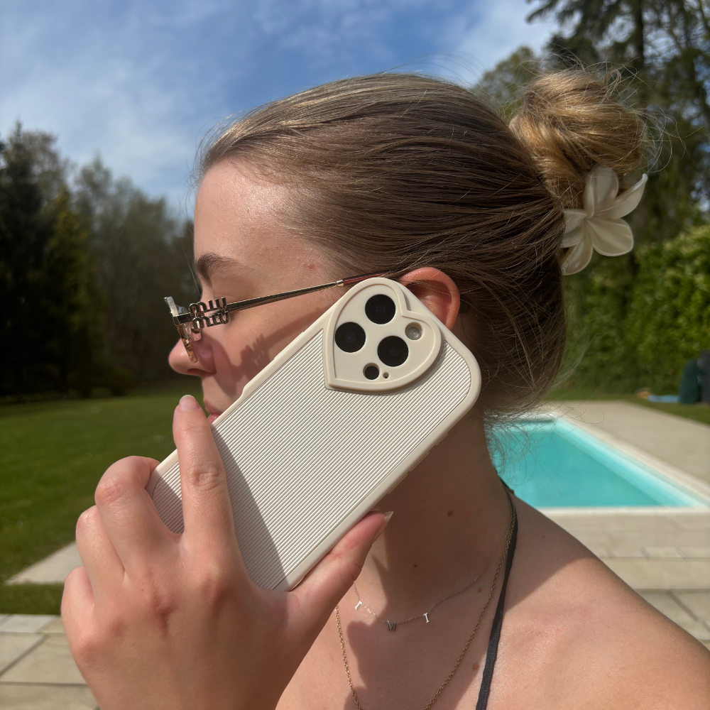 Cream Ribbed Heart Camera Phone Case
